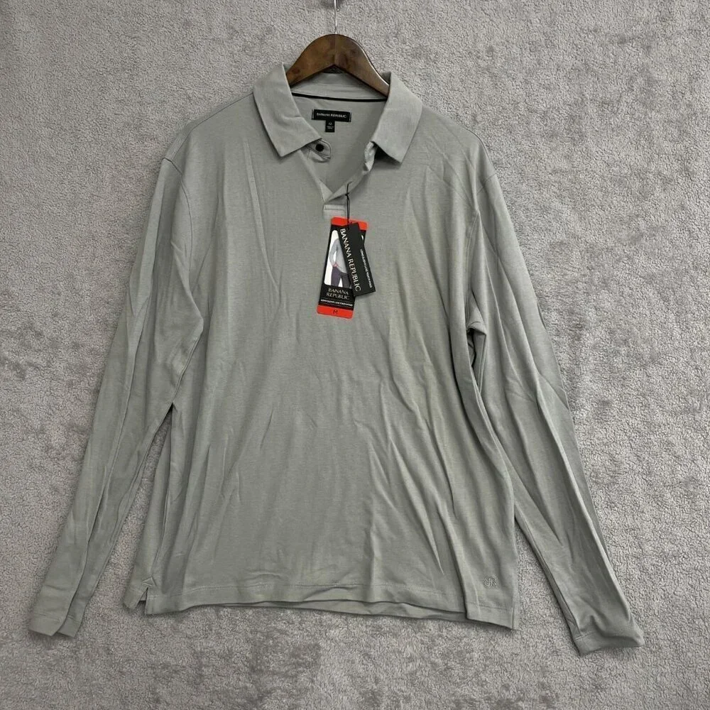 NEW Banana Republic Men's Size M Long Sleeve Luxe Touch Polo Shirt Gray